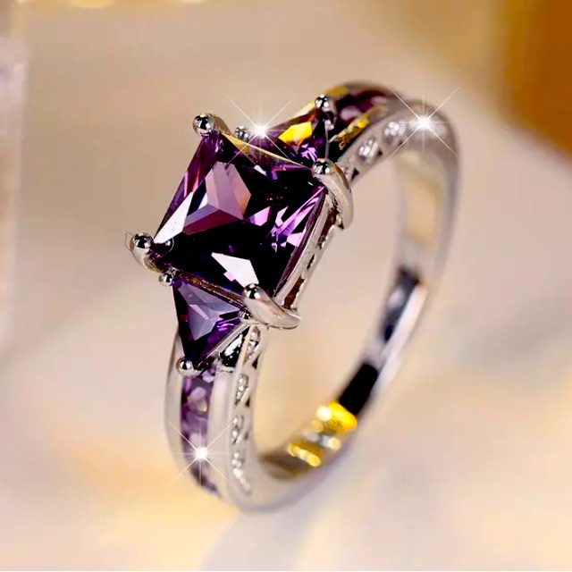Elegant Style Purple Square Zircon Ring